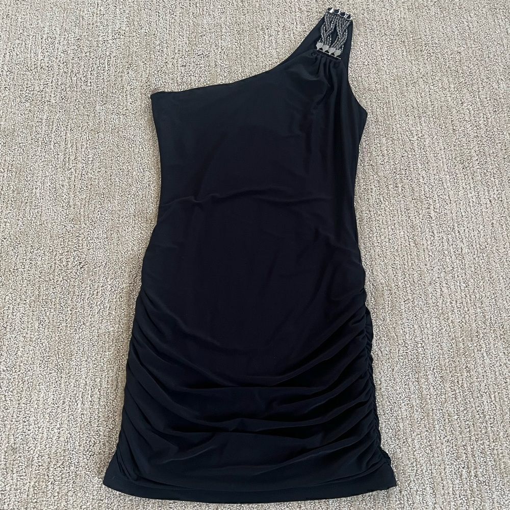Aqua Black Mini One Shoulder Bodycon Dress